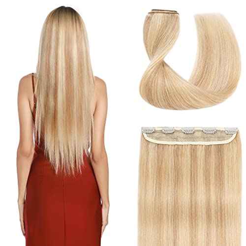 S-noilite One Piece Clip in Extensions Human Hair 5 Clips 3/4 Full Head Ash Blonde to Bleach Blonde Hair Extension for Women,One-Piece Design Clip on Hairpieces 20 Inch 95g