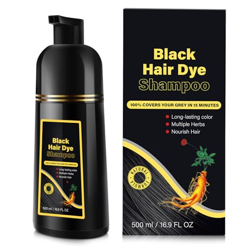 Black Hair Dye Shampoo 3 in 1, Hair Color Shampoo for Gray Hair, Natural Herbal 3 in 1 Hair Dye for Women Men 500ml