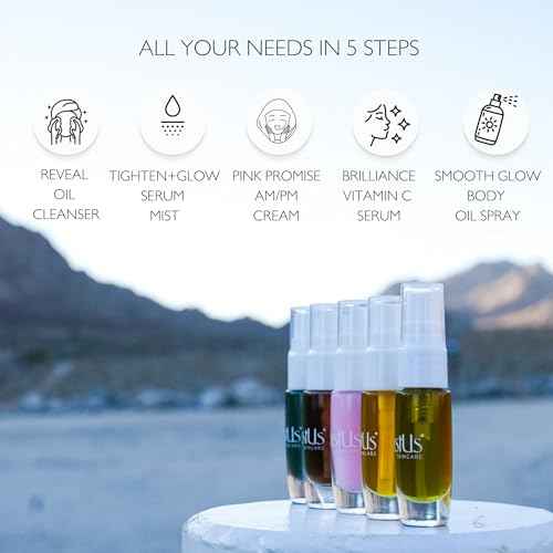 JustUs Skincare Mini Kit ? 5 Piece Anti-Aging Travel Set for Hydration, Firmness, Brightening + Glow ? Includes Free Travel Case | $115 Value