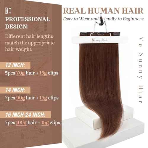 Ve Sunny Clip in Hair Extensions Real Human Hair Auburn Clip in Extensions Human Hair Easy Installation Auburn Clip in Human Hair Extensions for Women Daily Wear 120g 18inch