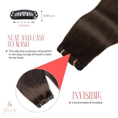 YSYS Clip in Hair Extensions - 100% Human Hair Remy Hair Extensions for Women - 7 Pieces, 120g Seamless Clip ins for Extra Volume/Style - Natural Straight (Darkest Brown #2, 20 inches)