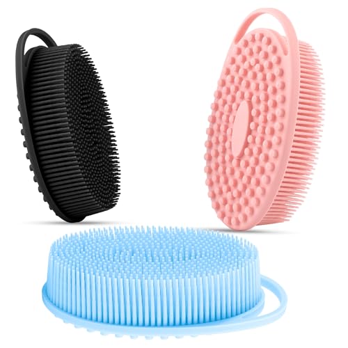 3 Pack Silicone Body Scrubber, Silicone Loofah Soft Exfoliating Body Scrubber, Silicones Body Brush Bath Shower Scrubber for Body, 2 in 1 Bath and Shampoo Wash Brush for Skin Exfoliation Men Women