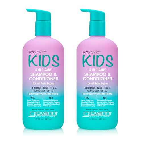 GIOVANNI Eco Chic Kids 2 in 1 Shampoo & Conditioner - For All Hair Types, Salon Quality, Gentle Formula - 16.5 Fl Oz (Pack of 2)