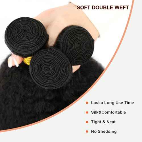 Yaki Straight Bundles Kinky Straight Human Hair 12A 100% Unprocessed Brazilian Virgin Hair for Black Women - Natural Black Hair Extension 14 16 18 Inch