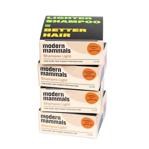 Modern Mammals Light Shampoo Bar - Gentler Wash for Better Hair, Minimalist Hair Care, Low Lather, Sensitive Scalps, No Poo, Vegan, Natural Ingredients, Fragrance-Free (4 Pack x 2.4oz Bars)