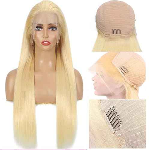 613 Lace Front Wig Human Hair 13x4 Blonde HD Transparent Lace Frontal Wigs Human Hair Pre Plucked With Baby Hair 613 Straight HD Lace Frontal Wig 180% Density Glueless Wigs Human Hair 24 Inch