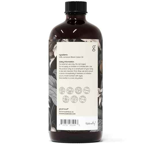 GOODMOOD Jamaican Black Castor Oil, 16 oz, Organic Cold Pressed Unrefined, Pure Castor Oil for Hair Growth, Skin Care, and Belly Fat