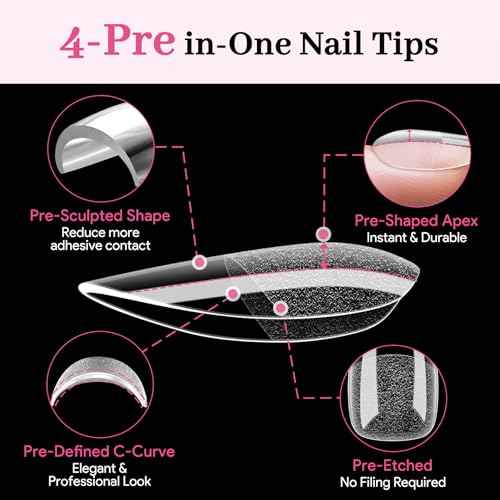 Short Almond Pre-Building Nail Tips, 15 Sizes 240 PCS Pre-shaped Apex Clear Soft Press On Fake Nail Half Matte Gel Nail Extensions Strong Thick Acrylic Tip for DIY Beginners & Salon Manicure