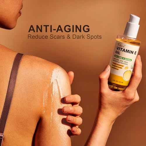 Vitamin E Oil 8 Fl Oz Organic Vitamin E oil for Skin Vitamine oils for Scars Hair,Face,Nail,Scalp Perfect Bath and Body Oil Cold Pressed Hexane Free Non-GMO Gluten Free Formula