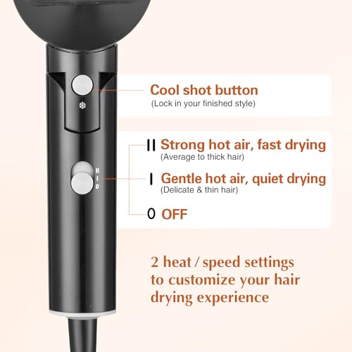Hair Dryer, 1600W Small Foldable Hair Blow Dryer, Fast Drying Compact Hair Dryer, Black