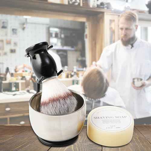 Shaving Brush Set for Men, 4pcs Shaving Set Includes Shaving Brush, Shaving Soap, Shaving Bowl and Brush Stand