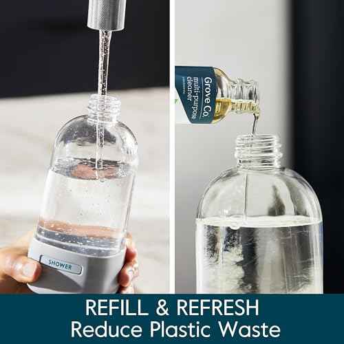 Grove Co. Glass Spray Bottles for Cleaning Solutions, 2-Pack Bundle, Unique Silicone Sleeve Slide & Snap Custom Label, Refillable Spray Bottle, Made from Recycled Glass, 2 x 16 oz