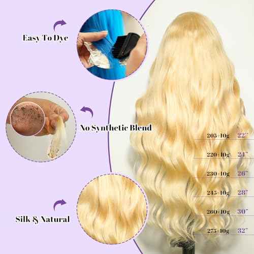 30 Inch 613 13x6 Lace Front Wig Human Hair 200 Density Body Wave Blonde Wig Human Hair 13x6 200 Density Blonde 613 HD Lace Front Wigs Human Hair Pre Plucked with Melted Hairline for Women