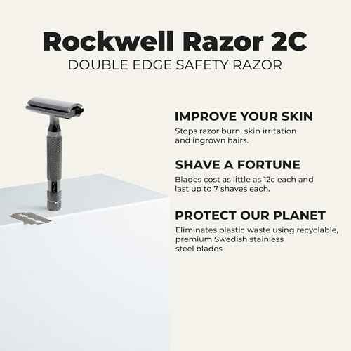ROCKWELL RAZORS 2C Gunmetal Chrome Double Edge Safety Razor With Adjustable Shave Settings and 5 Fully Recyclable Razor Blades. Reusable Safety Razors for Men and Women