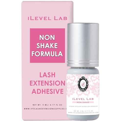 Non Shake Extra Strong Eyelash Extension Glue iLevel Lab - No Need to Shake (0.17fl.oz / 5ml) / 0.5 Sec Dry/Retention ? 4 Weeks/Black Adhesive/Professional Supplies