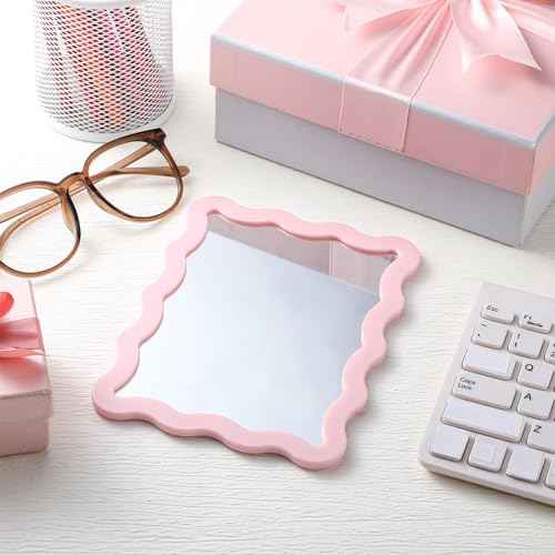 Leinuosen Scalloped Magnetic Locker Mirror 5''x7'' Small Real Glass Makeup Mirror with Magnetic Backing Cute Locker Decorations for Office Cabinet Lockers Accessories(Light Pink)