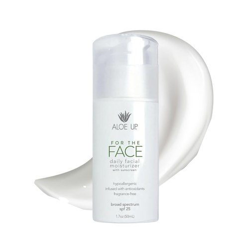 Aloe Up For the Face Daily Moisturizer with SPF 25 Sunscreen - Alcohol-Free Broad Spectrum Facial Lotion With Aloe Vera Gel - Dries Fast - Reef Friendly - For All Skin Types - Fragrance-Free - 1.7 Oz