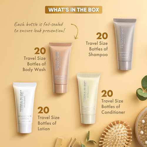 Terra Pure Spa Collection Bulk Set Toiletries | 1-Shoppe Amenities Kit for Hotels & Vacation Rentals | 0.85 oz Shampoo, Conditioner, Body Wash & Lotion | 80 Pieces