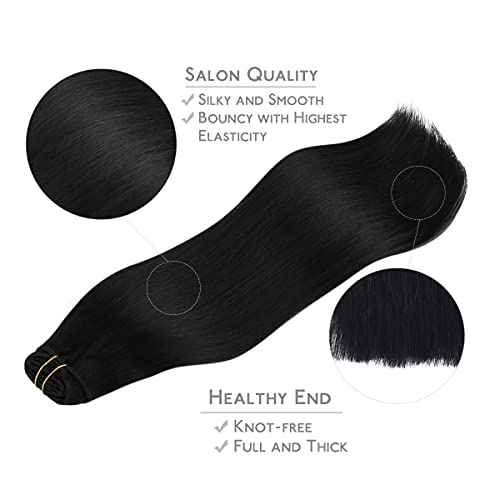 Wennalife Clip in Jet Black 16 Inch 120g 7pcs Human Hair Extensions Remy Clip in Hair Extensions Double Weft
