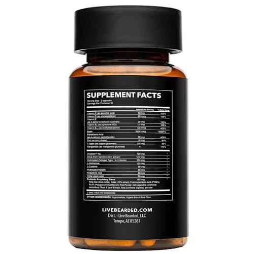 Live Bearded Beard Boost - Beard Growth Vitamins for Men with Biotin, Collagen, Silica, Fo-Ti Root - Facial Hair Growth for Men, Made in The USA | 90-Day Supply
