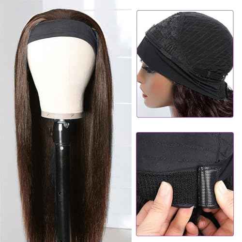 Headband Wig Human Hair Straight Chocolate Brown 18 Inch Headband Wigs for Black Women Glueless None Lace Front Wig Brazilian Virgin Human Hair Wigs 150% Density