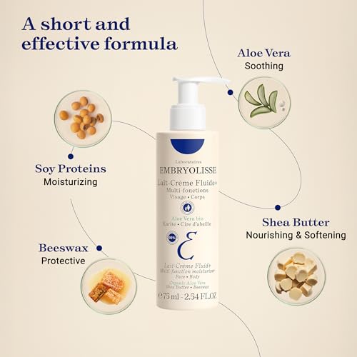 Embryolisse Lait-Cr?me Fluid+ Face & Body Cream, Multi-Use Lightweight Moisturizer with Shea Butter & Aloe Vera. Fast Absorbing, For All Skin Types