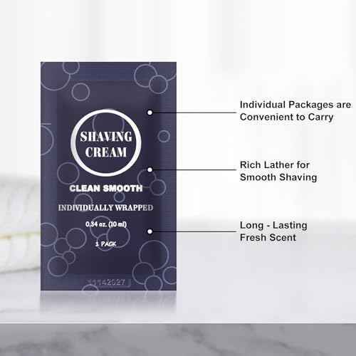 Travel Shaving Cream for Men, Individually Wrapped Mini Shaving Cream in Bulk, Disposable Travel Size Toiletries Amenities Vacation for Hotel, Shelter/Homeless/Nursing Home/Charity 0.34 oz (30 Pack)