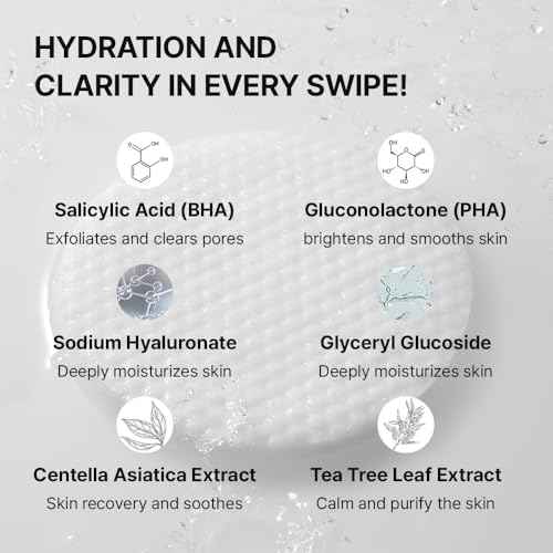 Needly Daily Toner Pad I Exfoliating Pads for Face with BHA & PHA, Deep Hydration, Pore Minimizer for Face, Centella, Tea Tree, High Volume Essence, Extra Large Cotton Pad, Korean Skin Care (80 Pads)