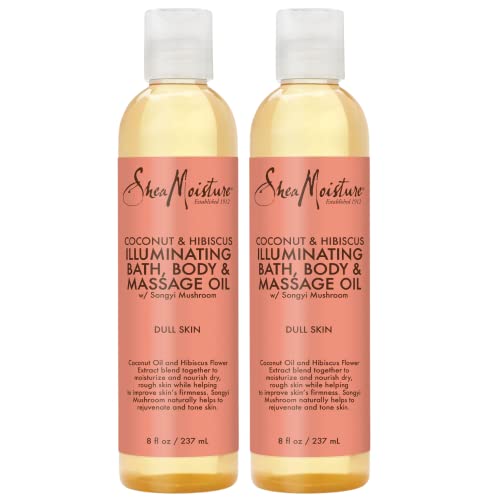 SheaMoisture Body Oil with Coconut & Hibiscus for Bath and Shower, Coconut Massage Oil & Coconut Body Oil, Shea Moisture Body Oil with Hibiscus Flower Extracts (2 Pack, 8 Oz Ea)