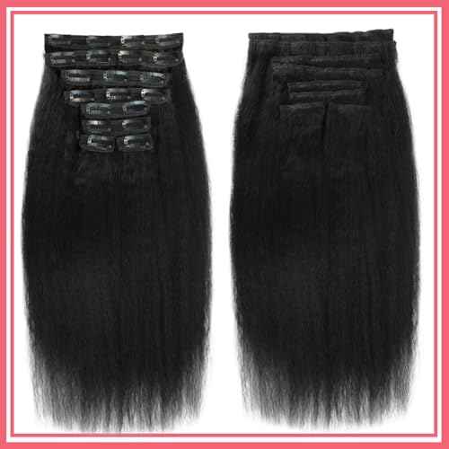 Kinky Straight Clip ins 18 Inch Clip in Hair Extensions Real Human Hair Yaki Straight Clip ins for Black Women Full Head Brazilian Remy Hair Extensions Double Weft 8Pcs 100g 20 Clips