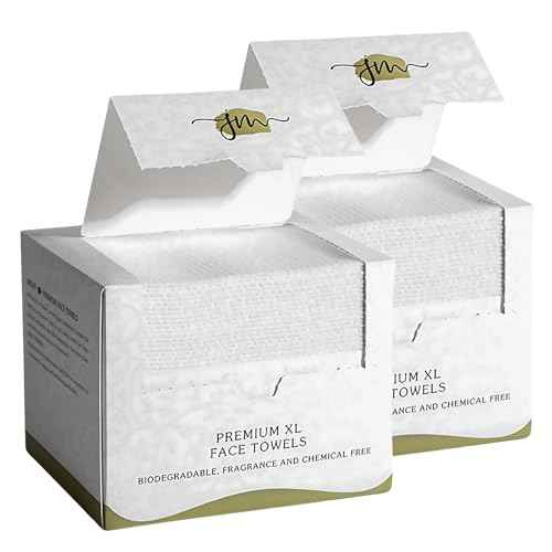 Disposable Face Towels ? 100 Count (2 x 50 Boxes) XL 10¡±x12¡± Biodegradable Dry Wipes | Ultra Soft, Lint-Free, Dual-Texture Face Cloths | Chemical-Free, Fragrance-Free Facial Towels for Sensitive Skin