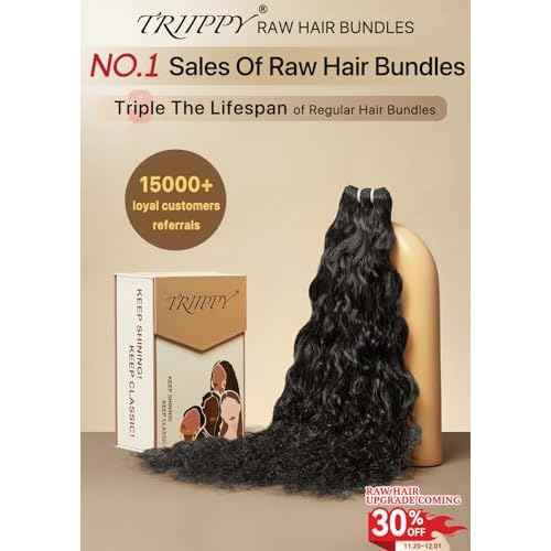 TRIIPPY Water Wave Bundles Human Hair,Curly Single Bundle by 100% Raw Cambodian Human Hair,Triple The Lifespan Over Regular Virgin Hair Bundle,No.1 Raw Hair Brand On Amazon(16 Inch,Natural Color)