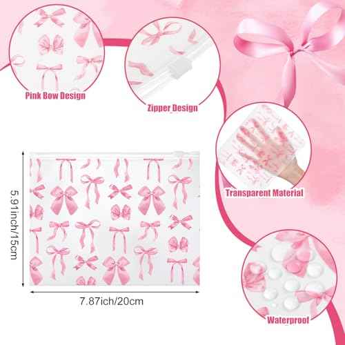 Reginary 50 Pcs Inspirational Gifts Bulk for Women Cosmetic Bag EVA Makeup Bag with Zipper for Birthday Christmas Encouragement Presents(Pink Bow)