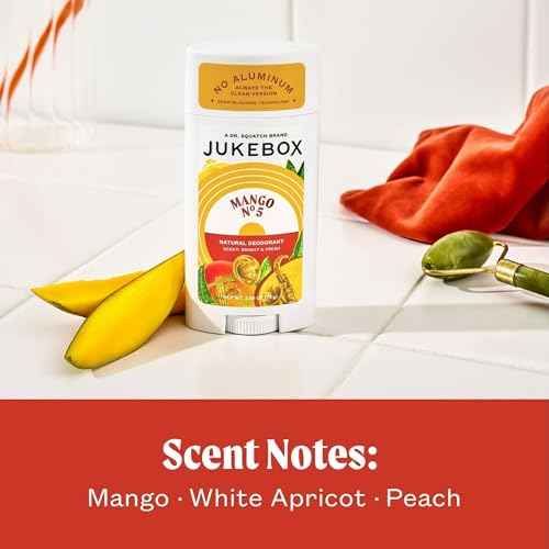 JUKEBOX Natural Deodorant for Women?Mango No. 5 Scent-Aluminum-Free, No Baking Soda, No Harsh Chemicals, Odor Blocking Technology, Mango,White Apricot,Peach-a Dr. Squatch Brand-2.65oz