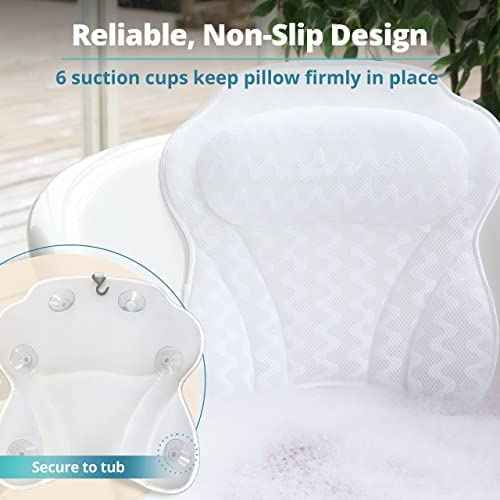 Bath Pillow Bathtub Pillow Back Neck Support Pillow, Spa Cushion for Tub, Relaxing Headrest Bath Pillow, Portable Washable Bathtub Accessories with 3D Air Mesh Thick Soft Bath Pillow (Deluxe)
