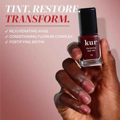 LONDONTOWN Perfecting Nail Veil, Sheer, Buildable Nail Tint Plus Nail Strengthener, Hydrates & Conditions Nails, #10 Cherry Cola, 0.4 Fl Oz