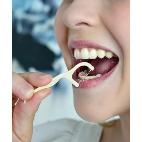 Floss Picks Biodegradable (200pcs) - Natural Dental Floss Picks, Vegan, Sustainable, Reusable, Shred Resistant and Nontoxic Plant-Based Material - Single Thread Mint