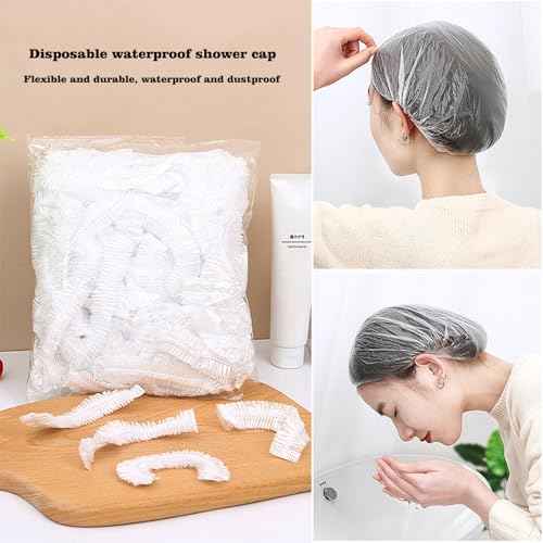 100 PCS Disposable Shower Caps Thickened Waterproof Hair Bath Caps for Women Men Girls Travel Spa Hotel Home Use Salon - Multi-Purpose Elastic Plastic Clear Shower Caps, Essentials Accessories(20.5")