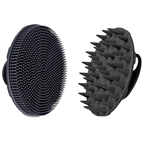 INNERNEED Food-grade Soft Silicone Body Scrubber Shower Brush, with Scalp Massager Shampoo Brush, Wet & Dry Manual Scalp Care Hair Washing (Black)