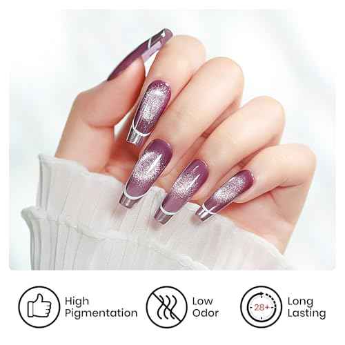 MIZHSE Glitter Cat Eye Gel Nail Polish Set - 6 Colors Holographic Pink Puprle Red Cateye Gel Polish with Magnet Soak Off U V LED Magnetic Gel Polish for DIY Salon Nail Art Home Manicure