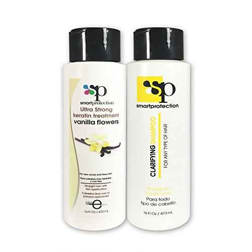 Vanilla Ultra Strong Keratin Treatment with Clarifying Shampoo 16oz by Smart Protection