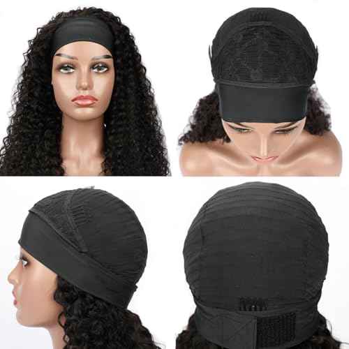 Headband Wig Human Hair Kinky Curly 26 inch None Lace Front Wig Human Hair Machine Made Wigs Glueless Curly Hair Headband Half Wigs for Black Women Human Hair Natural Color