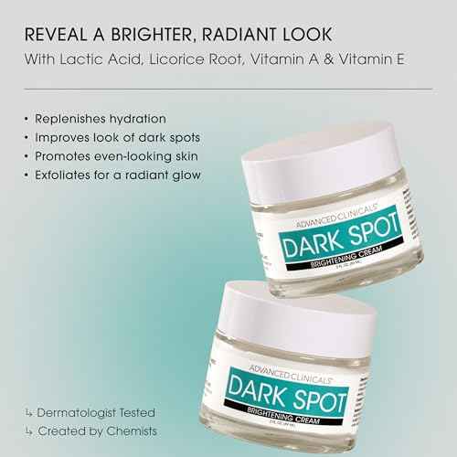 Advanced Clinicals Dark Spot Face Moisturizer | Lactic Acid Lotion For Face With Caffeine, Cocoa Butter, & Vitamin A | Brightening Cream Visibly Reduces Look Of Dark Spots & Uneven Skin Tone, 2 Fl Oz