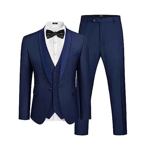 COOFANDY Men's 3 Pieces Suit Slim Fit Tuxedo Set One Button Shawl Lapel Dinner Prom Jacket Vest Pants with Tie