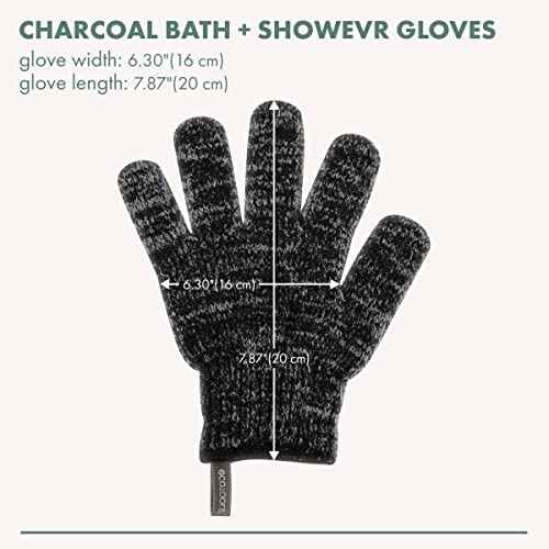 EcoTools Charcoal Bath + Shower Gloves, Exfoliating Gloves Remove Dead Skin & Cleanse Whole Body, Bath Gloves Infused With Charcoal To Scrub & Purify Skin, Cruelty Free, 1 Pair (2 Gloves)