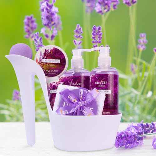 Luxury Spa Gifts for Women ? 8 Pc Lavender Scented Bath & Body Set w/ Bubble Bath, Lotion & More ? Luxury Self Care Kit for Wife, Mom, Best Friend, Girlfriend, Christmas & Anniversary Gift by Draizee