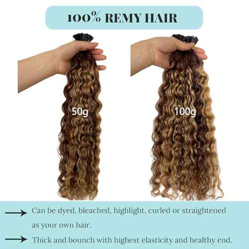 I Tip Water Wave Microlink Human Hair Extensions, Balayage Chocolate Brown Ombre Honey Blonde Micro Beads Pre Bonded Keratin Stick Tipped Hair Extensions 50 Strands 50g 24" Wet and Wavy Hair
