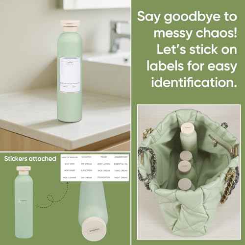 DEMORA 8.8oz Large Travel Bottles for Toiletries, Leak Proof Plastic Travel Squeeze Bottles Refillable Toiletry Containers with Flip Caps and Labels for Shampoo Conditioner Body Wash (Green, 4 Pcs)