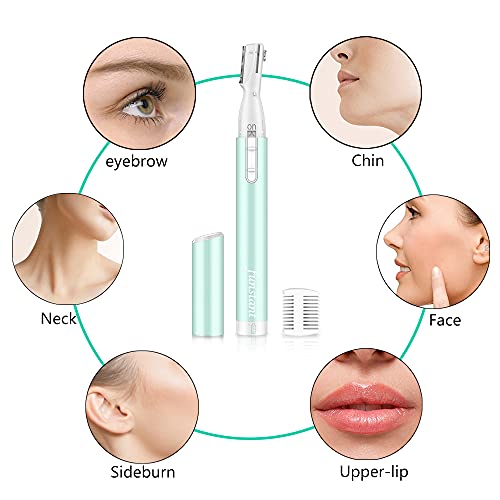 Eyebrow Trimmer for Women, Precision Facial Hair Trimmer for Chin, Lips, Neck, Upper Lip & Cheeks, Battery Operated Dual-Blade Groomer with Comb Attachment, Painless Portable Electric Shaper