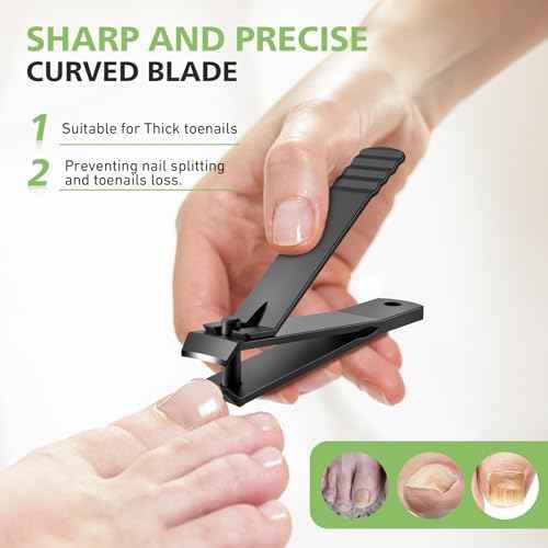BALUCA Curved Toenail Clipper for Thick Nails, Heavy Duty Stainless Steel Toe Nail Clippers for Seniors, Men & Women, Stainless Steel Nail Cutter for Accurate Trimming and Grooming (All Black)